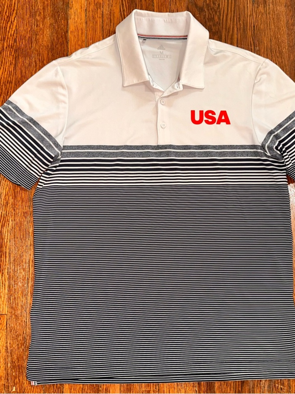 Men’s Medium Adidas USA Golf Polyester Polo Red White Blue Shirt